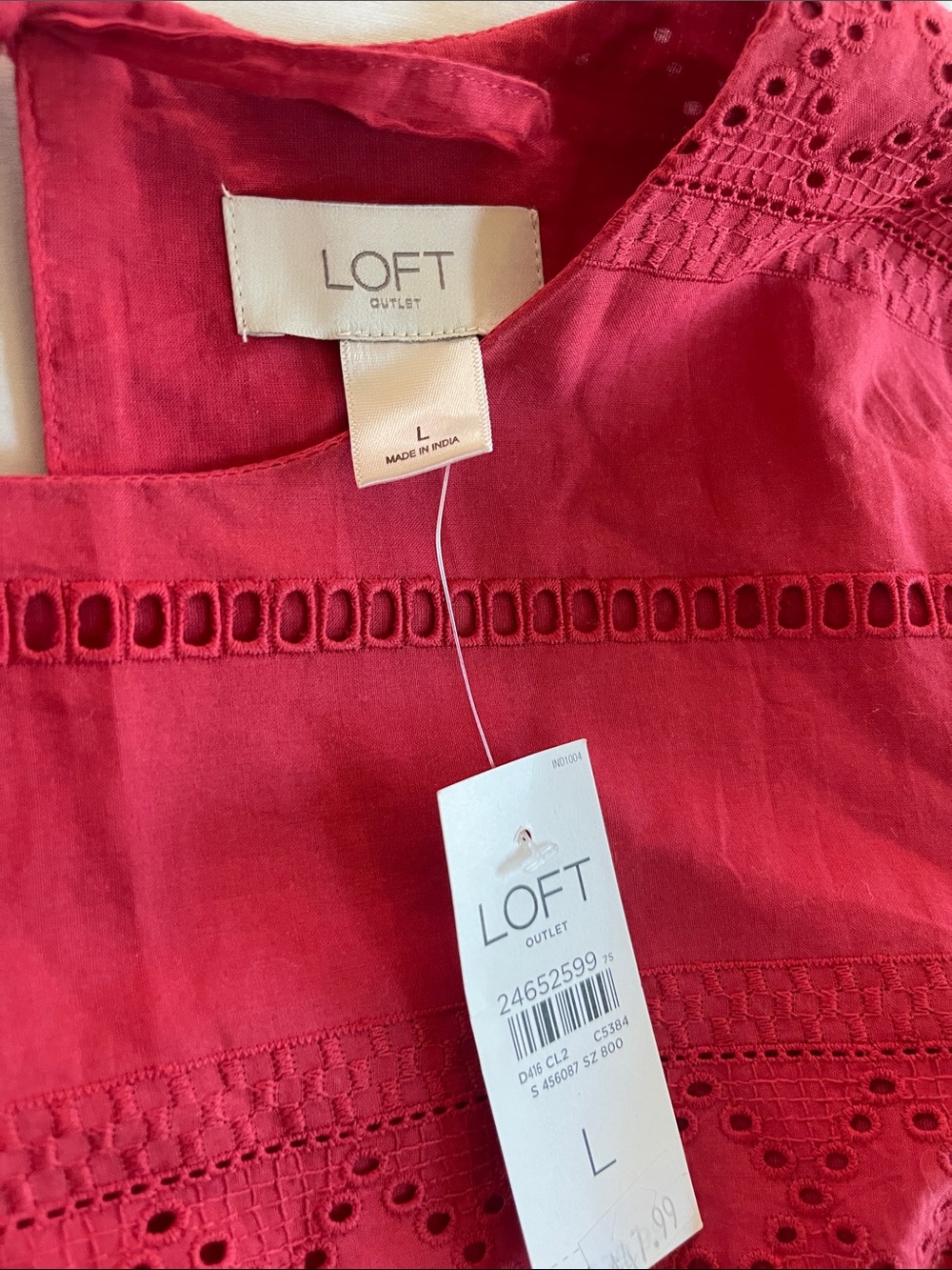 LOFT Crimson Eyelet Midi Shift Dress - Picture 2 of 5